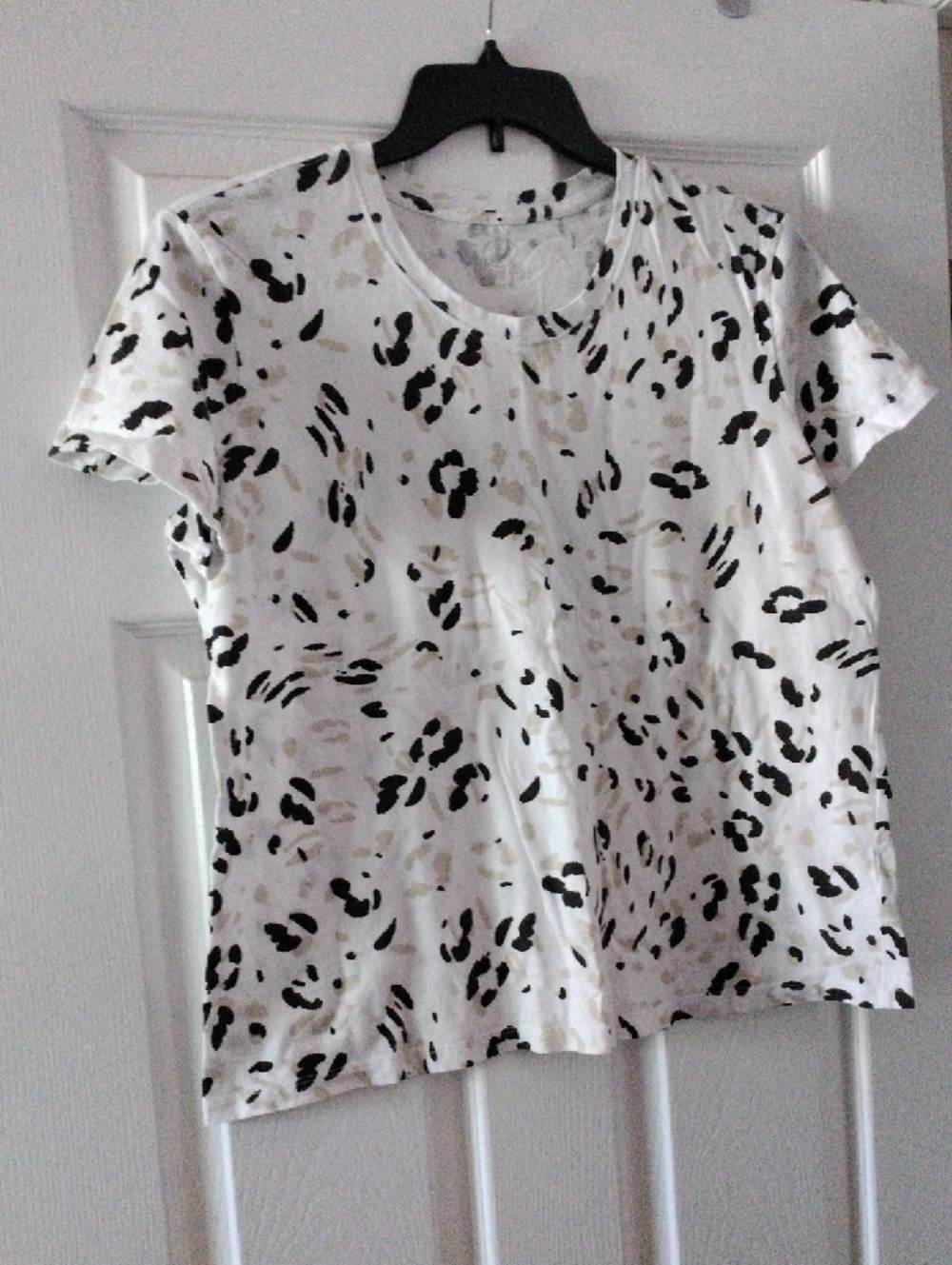 White Short Sleeve Tee with Black and Cream Animal Print